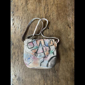 Vintage 80's  Botary Handpainted Leather Shoulder Bag Multicolor Crossbody Clean